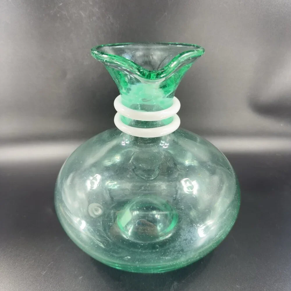 Paola Navone Riviera Crate And Barrel Glass Vase Carafe Decanter Green Signed